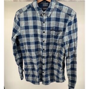 Scotch Soda Mens Plaid Long Sleeve Button Up Linen Blend Shirt Size‎ M Blue 0618